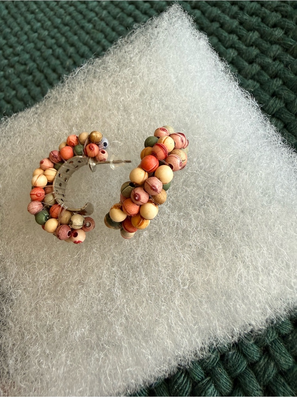 Beaded Hoop Earrings in Multicolor Pastel Tones - Women Jewelry - Picture 2 of 4